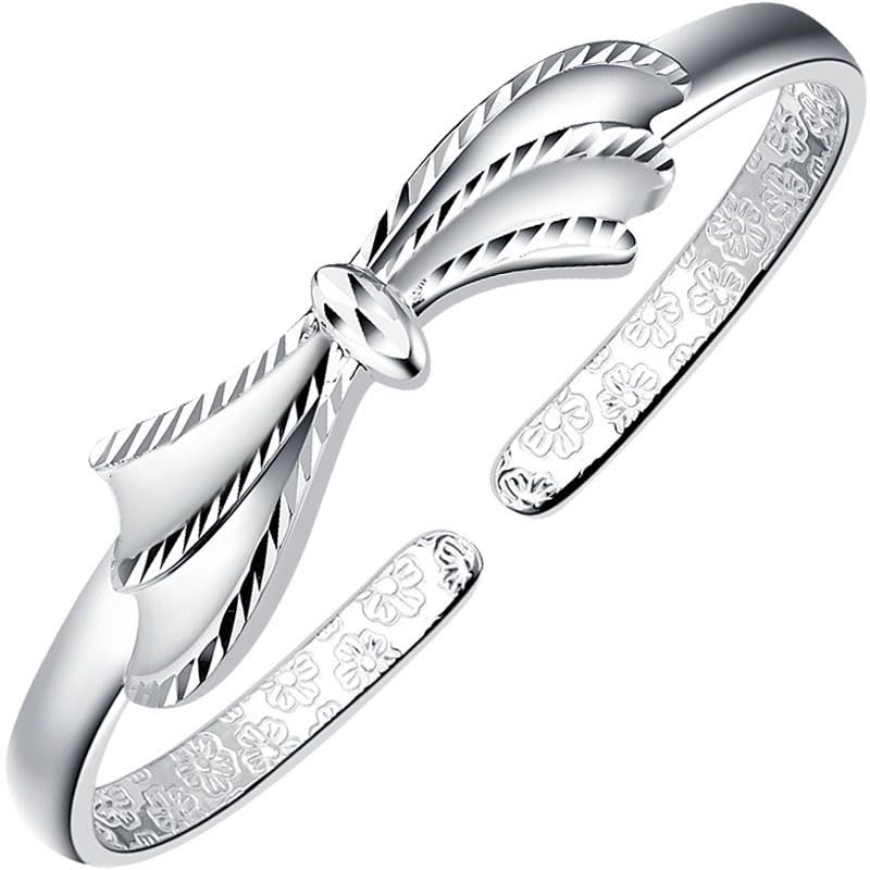 StarGems® Opening Bowknot Handmade 999 Sterling Silver Bangle Cuff Bracelet For Women Cb0114
