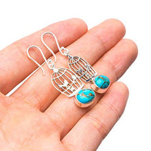 StarGems  Natural Copper Turquoise Birdcage Handmade Boho Bird Cage Shape 925 Sterling Silver Earrings 1 1/2" T4264