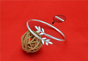 StarGems  Opening Olive Branch Handmade 999 Sterling Silver Bangle Cuff Bracelet For Women Cb0107