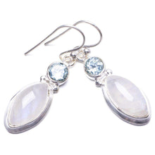 StarGems  Natural Rainbow Moonstone and Blue Topaz Handmade Unique 925 Sterling Silver Earrings 1.25" Y3164