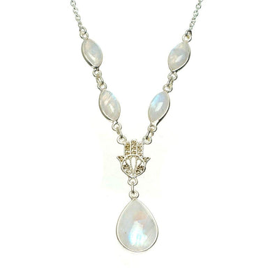 StarGems  Natural Rainbow Moonstone Handmade Unique 925 Sterling Silver Necklace 16+1.25