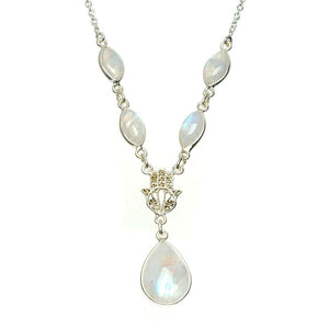 StarGems  Natural Rainbow Moonstone Handmade Unique 925 Sterling Silver Necklace 16+1.25" A3190