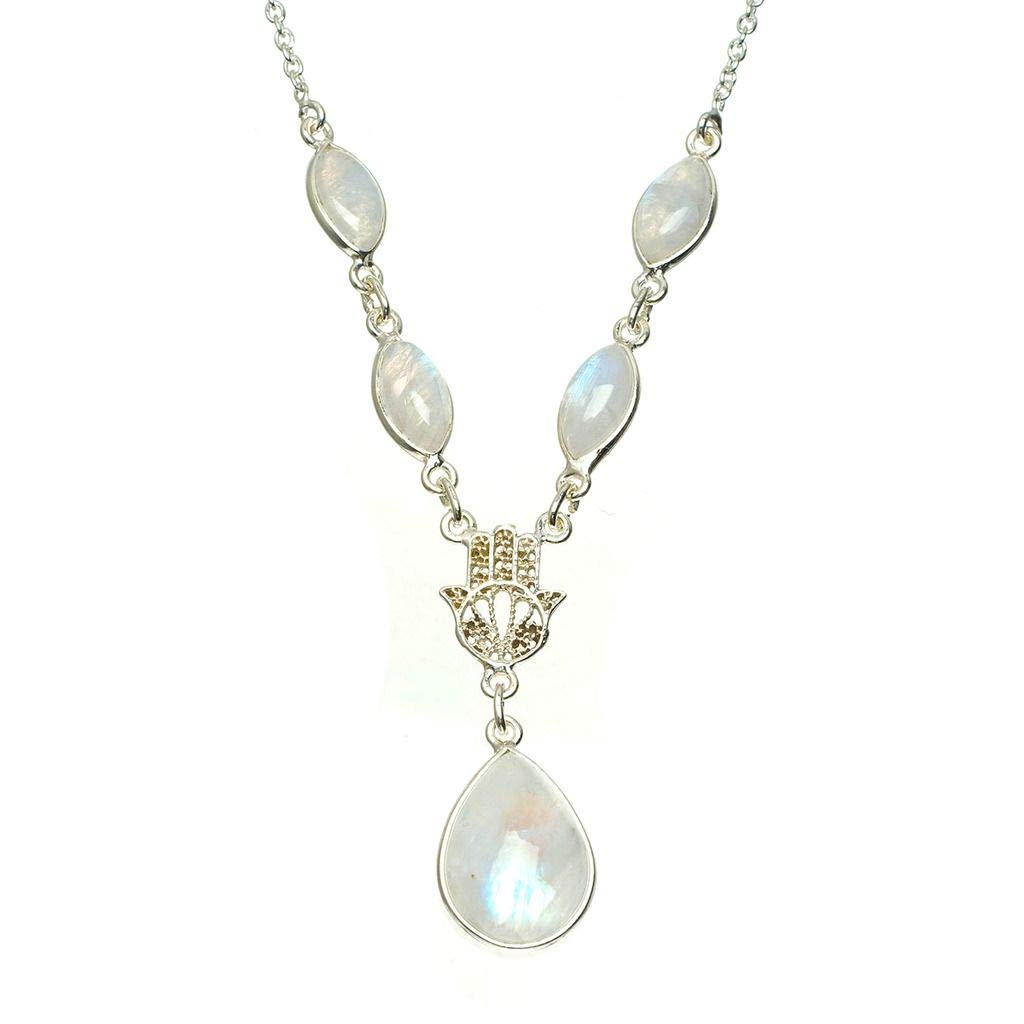 StarGems  Natural Rainbow Moonstone Handmade Unique 925 Sterling Silver Necklace 16+1.25