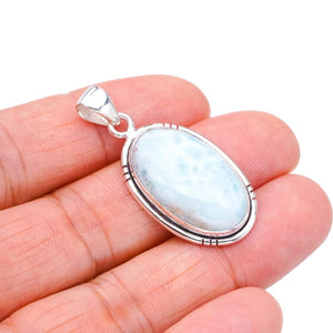 StarGems  Natural Larimar Handmade 925 Sterling Silver Pendant 1.5" F3441