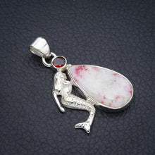 StarGems  Natural Rhodonite Garnet MermaidHandmade 925 Sterling Silver Pendant 1.75" F3787