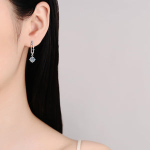 StarGems® Paperclip Tassels 1ct×2 Moissanite 925 Silver Platinum Plated Stud Earrings EX039