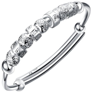 StarGems® Adjustable Beads Handmade 999 Sterling Silver Bangle Bracelet For Women Cb0210
