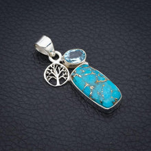 StarGems® Natural Copper Turquoise Blue Topaz Tree Handmade 925 Sterling Silver Pendant 1.5" F3888