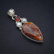 StarGems  Natural Crazy Lace Agate Garnet And River PearlHandmade 925 Sterling Silver Pendant 2" F4267