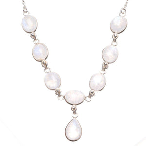 StarGems® Natural Rainbow Moonstone Handmade 925 Sterling Silver Y Necklace 17" T8612