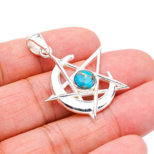 StarGems® Natural Copper Turquoise Star And MoonHandmade 925 Sterling Silver Pendant 1.75" F3886