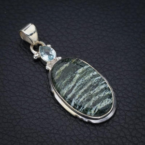 StarGems  Natural Seraphinite Blue Topaz Handmade 925 Sterling Silver Pendant 1.75" F4676