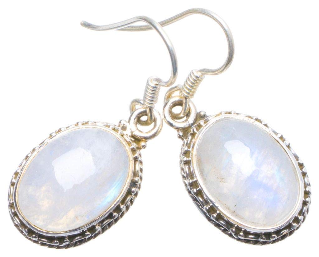 StarGems  Natural Rainbow Moonstone Handmade Unique 925 Sterling Silver Earrings 1.25