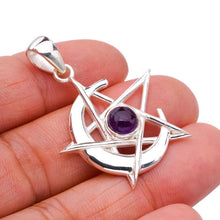 StarGems® Natural Amethyst Star And MoonHandmade 925 Sterling Silver Pendant 1.5" F5337