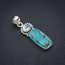 StarGems  Natural Copper Turquoise Blue TopazHandmade 925 Sterling Silver Pendant 1.75" F3889