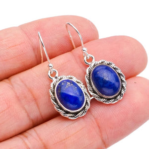 StarGems® Natural Lapis Lazuli Handmade 925 Sterling Silver Earrings 1.25" F5657