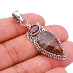 StarGems  Natural Crazy Lace Agate Garnet Handmade 925 Sterling Silver Pendant 2" F4432