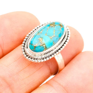 StarGems® Natural Copper Turquoise Handmade 925 Sterling Silver Ring 7.75 E9372