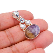 StarGems  Natural Fluorite River Pearl And Zircon Handmade 925 Sterling Silver Pendant 1.5" F4596