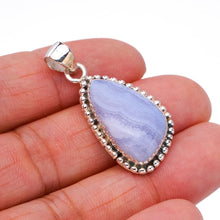 StarGems® Natural Blue Lace Agate Handmade 925 Sterling Silver Pendant 1.5" F4932