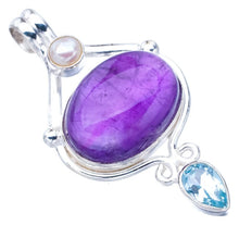 StarGems  Natural Amethyst Blue Topaz And River Pearl Handmade 925 Sterling Silver Pendant 1.75" F5304