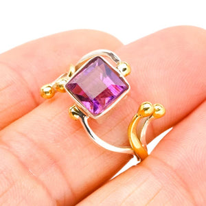 StarGems  Natural Amethyst Two Tones BranchesHandmade 925 Sterling Silver Ring 7.5 E9228