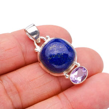 StarGems® Natural Lapis Lazuli AmethystHandmade 925 Sterling Silver Pendant 1.25" F5386