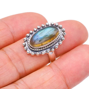 StarGems  Natural Labradorite Handmade 925 Sterling Silver Ring 7 F2634