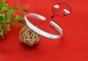 StarGems  Opening Six-petal Flower Handmade 999 Sterling Silver Bangle Cuff Bracelet For Women Cb0109