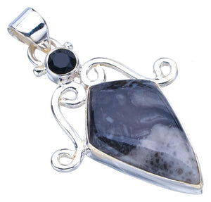 StarGems  Natural Pinolith Jasper Black Onyx Handmade 925 Sterling Silver Pendant 1.75" F4549