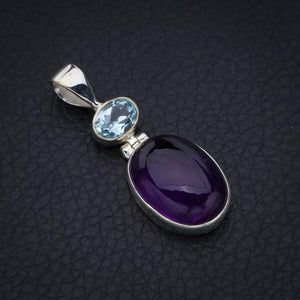 StarGems  Natural Amethyst Blue Topaz Handmade 925 Sterling Silver Pendant 1.5" F5303