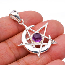 StarGems  Natural Amethyst Star And Moon Handmade 925 Sterling Silver Pendant 1.75" F5353