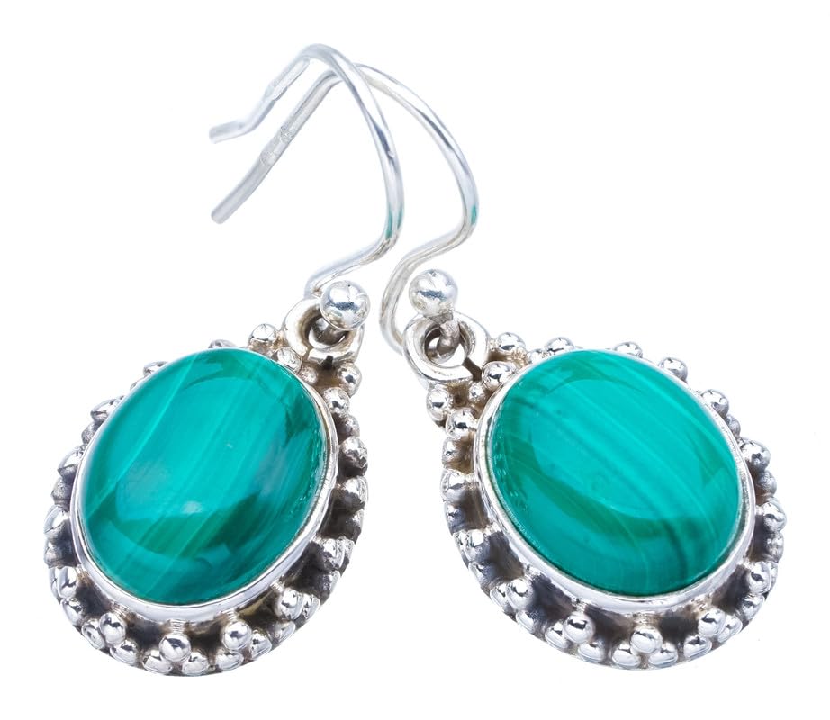 StarGems  Natural Malachite Handmade 925 Sterling Silver Earrings 1.25