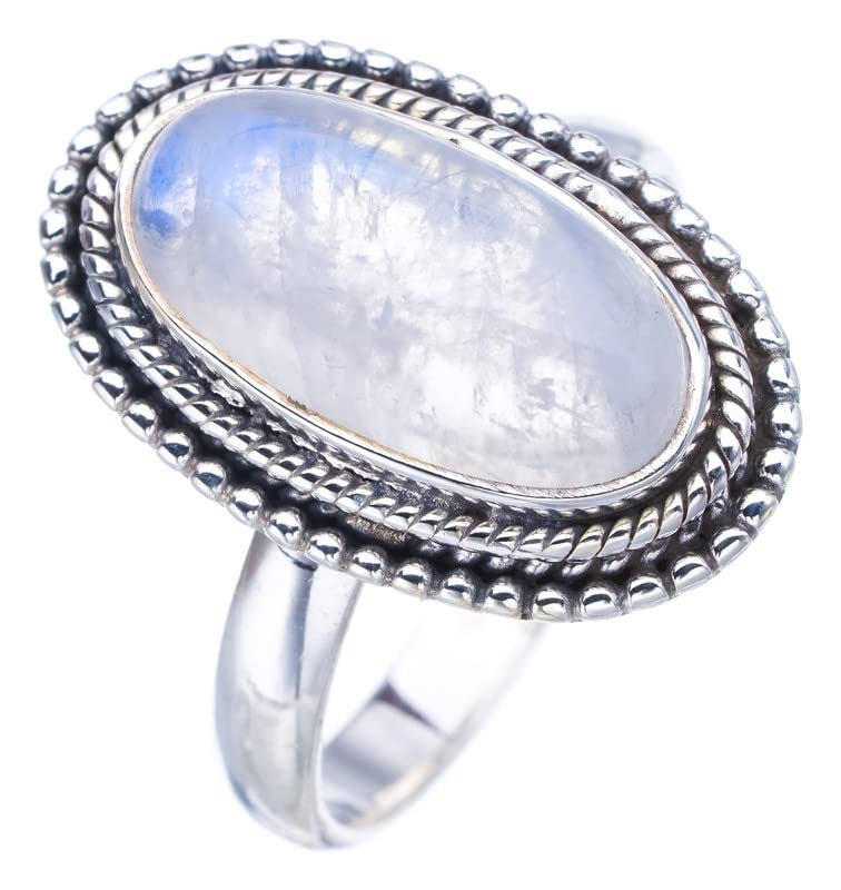 StarGems® Natural Moonstone Handmade 925 Sterling Silver Ring 8.75 F3073