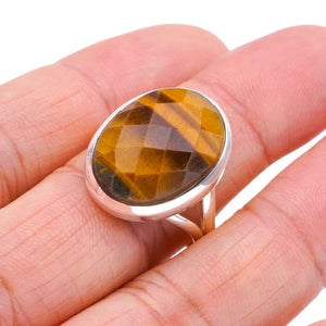 StarGems® Natural Tiger Eye Handmade 925 Sterling Silver Ring 10 F1104