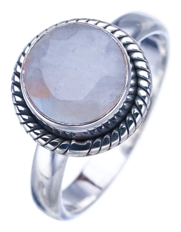 StarGems® Natural Moonstone Handmade 925 Sterling Silver Ring 8 F2513