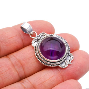 StarGems  Natural Amethyst Handmade 925 Sterling Silver Pendant 1.5" F3983