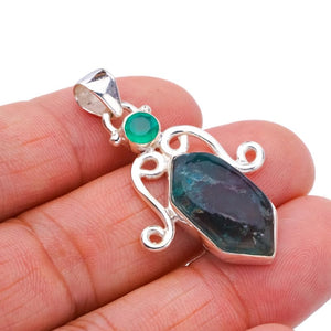 StarGems  Natural Fluorite Chrysoprase Handmade 925 Sterling Silver Pendant 1.5" F4484