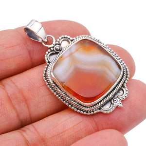 StarGems® Natural Botswana Agate Handmade 925 Sterling Silver Pendant 1.75" F4461