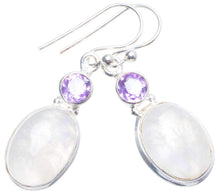 StarGems  Natural Rainbow Moonstone and Amethyst Handmade Unique 925 Sterling Silver Earrings 1.5" X4559