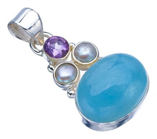 StarGems  Natural Milky Aquamarine River Pearl And Amethyst Handmade 925 Sterling Silver Pendant 1.25" F3996