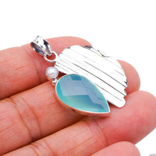 StarGems® Natural Chalcedony River Pearl Leaf Handmade 925 Sterling Silver Pendant 1.5" F3972