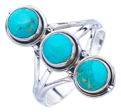 StarGems® Natural Turquoise Handmade 925 Sterling Silver Ring 7.5 F0424