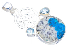 StarGems  Natural K2 Azurite Tree Blue Topaz Handmade 925 Sterling Silver Pendant 1.75" F3567