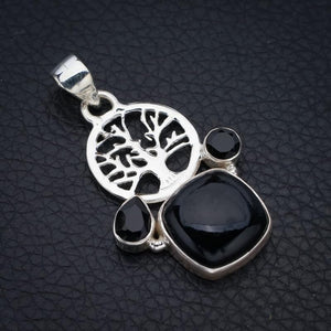 StarGems  Natural Black Onyx TreeHandmade 925 Sterling Silver Pendant 1.75" F4417