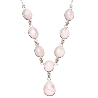 StarGems® Natural Rose Quartz Handmade Unique 925 Sterling Silver Y Necklace 18.5