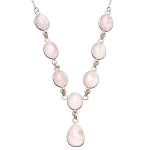 StarGems® Natural Rose Quartz Handmade Unique 925 Sterling Silver Y Necklace 18.5" T8718