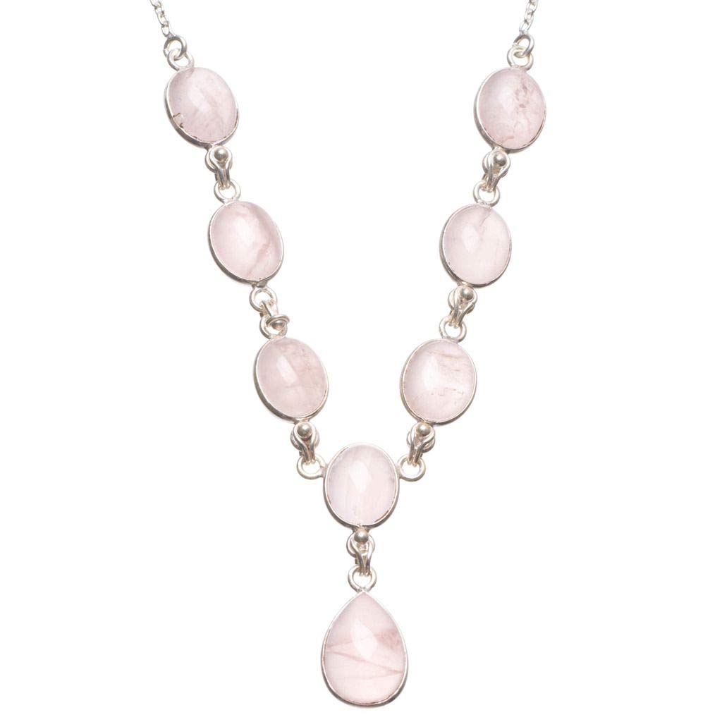 StarGems® Natural Rose Quartz Handmade Unique 925 Sterling Silver Y Necklace 18.5