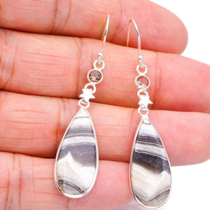 StarGems  Natural Zebra Calcite Smoky Quartz StarHandmade 925 Sterling Silver Earrings 2.25" F5507