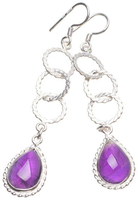 StarGems  Natural Amethyst Handmade Unique 925 Sterling Silver Earrings 2 1/2